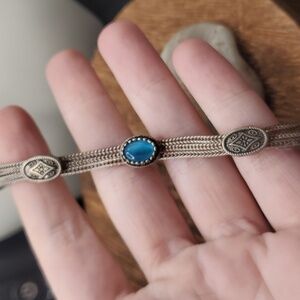 Byzanite turquoise Pure Sterling‎ B2816 ornate vintage 1950s  bracelet RARE find